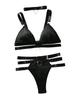 Cross Border Hot Selling Separated Bikini Milk Silk Set V Neck Gathered Metal Accessories Erotic Lingerie Underwear