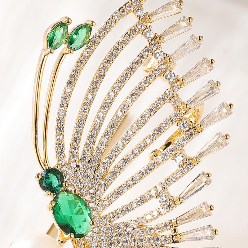 Copper Zirconia Butterfly Brooch with Freshwater Pearl - Dual-Use Insect Pin Pendant Corsage Accessory