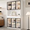 Vetrina con Porta in Vetro Alta 200cm con Luci LED, Libreria Multi-Storage per Collezioni Camera da Letto Soggiorno Ufficio, Bianco - Telaio Porta Nero