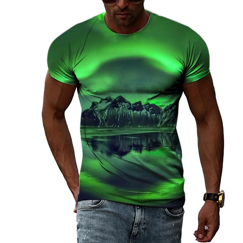 

Men s Fashion T-shirt Personality Cool Aurora 3d Print Summer Short Sleeve Street Trend Style Crewneck Comfortable Top Shirt