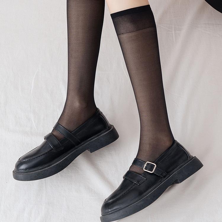 Ultra-Thin Summer Transparent Black Silk Calf Socks for Kids - Trendy, Slimming, and Versatile Style