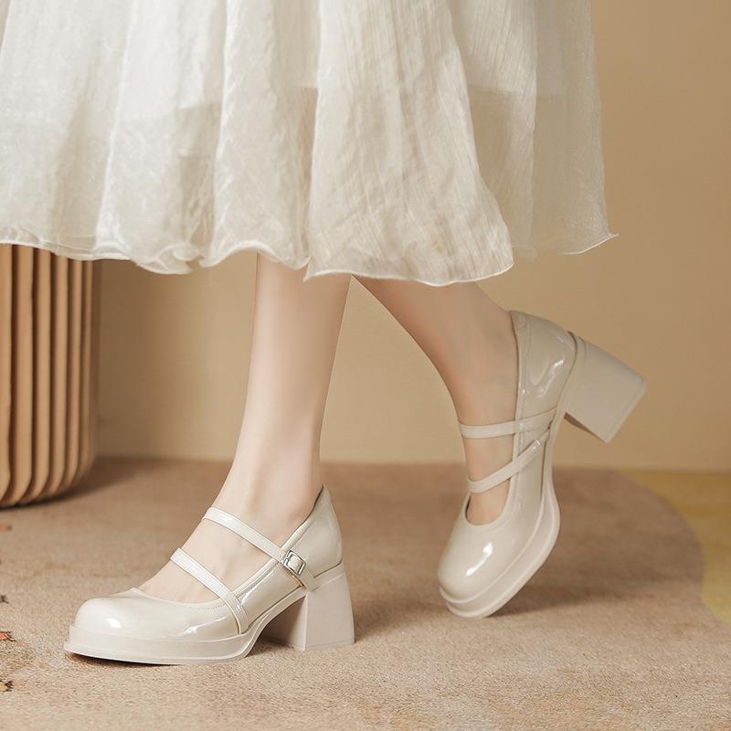 Mary Jane Shoes Medium Heel Fairy Wedding Shoes Gentle with Skirt Light Mouth Single Shoes Thick Heel High Heels
