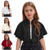 Bolero Elegant pentru Fete - Șal înfășurat de culoare uni cu broșă rafinată și guler fals pentru ocazii speciale