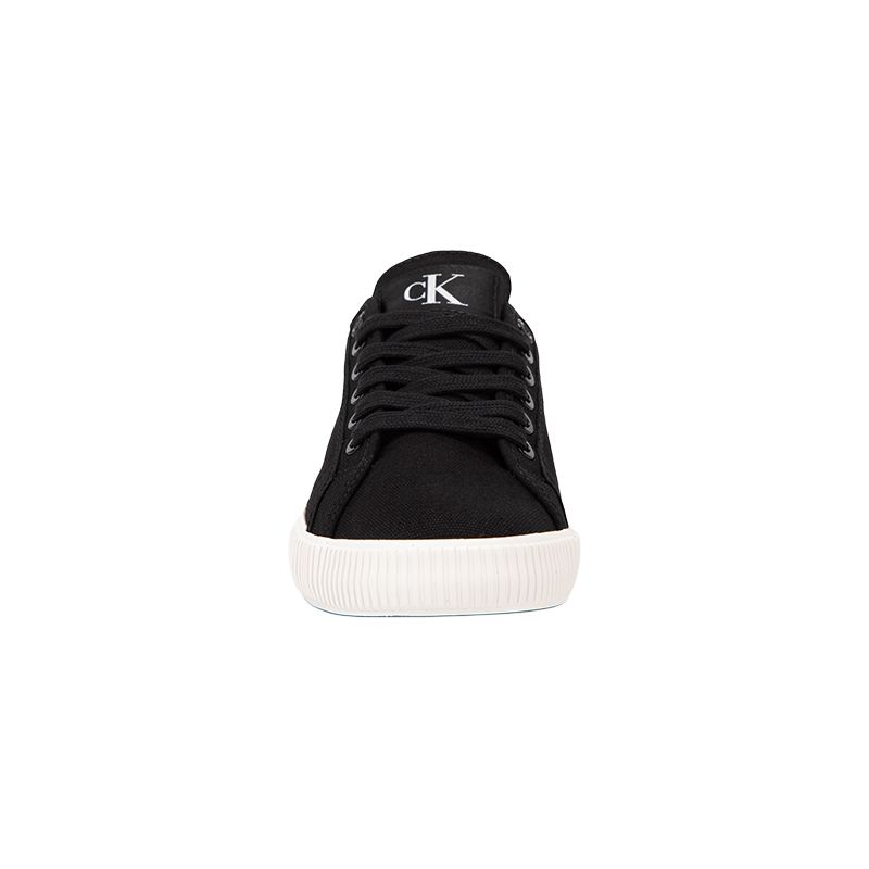 Calvin Klein Round Toe Lace-Up Logo Low Top Canvas Sneakers Women Sneakers Black White YW01762-0GM