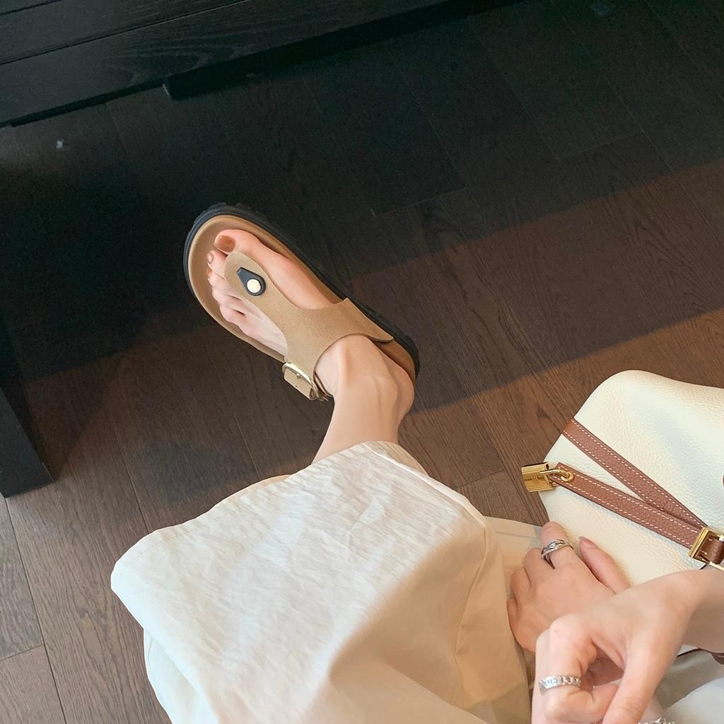 Sheepskin simple thick-soled leather slippers women's summer wear flat-bottomed flip-flops casual cool slippers