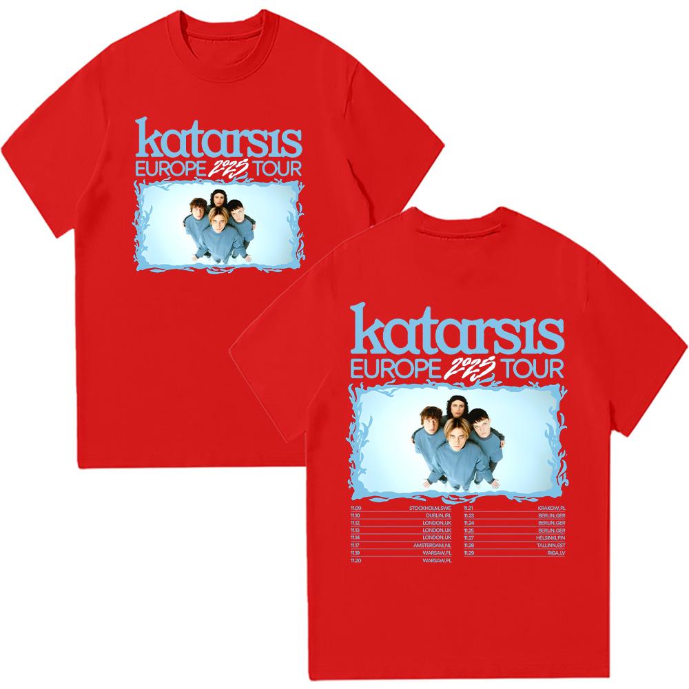 

Футболки Katarsis Europe 2025 Tour Футболка группы Katarsis Летняя одежда из чистого хлопка Женская Мужская с коротким рукавом Y2K Повседневная уличная одежда XXL красный