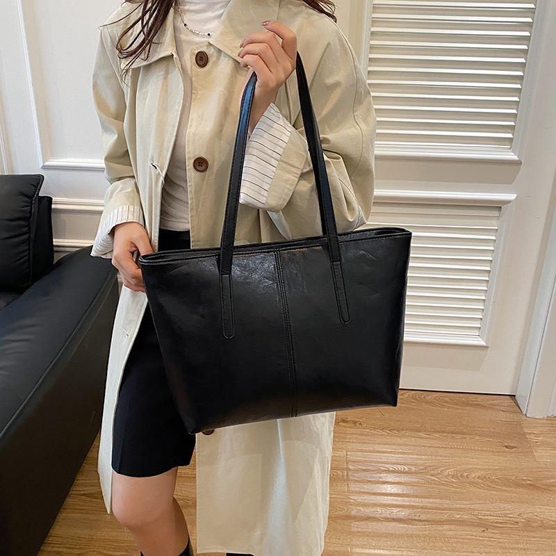 Autumn commuter fashion women's bags, new versatile pu tote bags, textured large-capacity women's shoulder bags