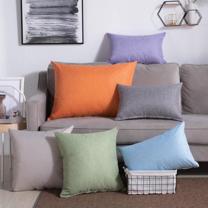 Thick Linen Fabric Throw Pillow Living Room Cushion Sofa Cover Bedside Back Pillow Car Lumbar Pillow Cover Office Use Back Cover