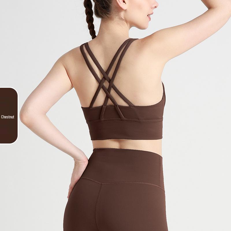 European & American Crisscross Back Sports Bra – Shockproof Running & Yoga Attire for Women