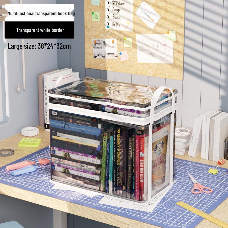 Large Waterproof Transparent Book Storage Bag - Student Handheld Textbook Organizer Medium 32x24x25cm