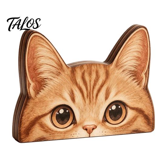 Charming Cat Statues for Room Peeking Orange Wooden Figurine, Cute Head Decoration, Handmade Gifts Lovers Natural Wood Tabletop Ornament, Gift