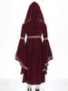 Girls Medieval Princess Costume Halloween Cosplay Hooded Robe Long Trumpet Sleeves Embroidered Trim Velvet Dress