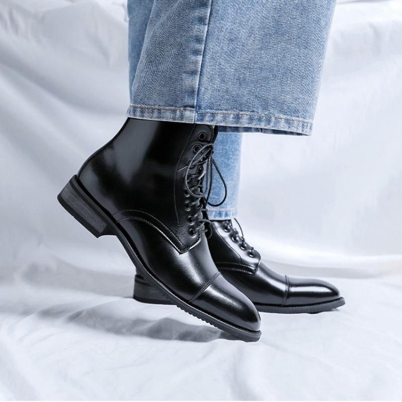 Fashion Luxury Men's Boots British Style Casual Leather Boots Pointed Tip High Top Boot Classic Business Dress Boots for Men Ankle Botas
