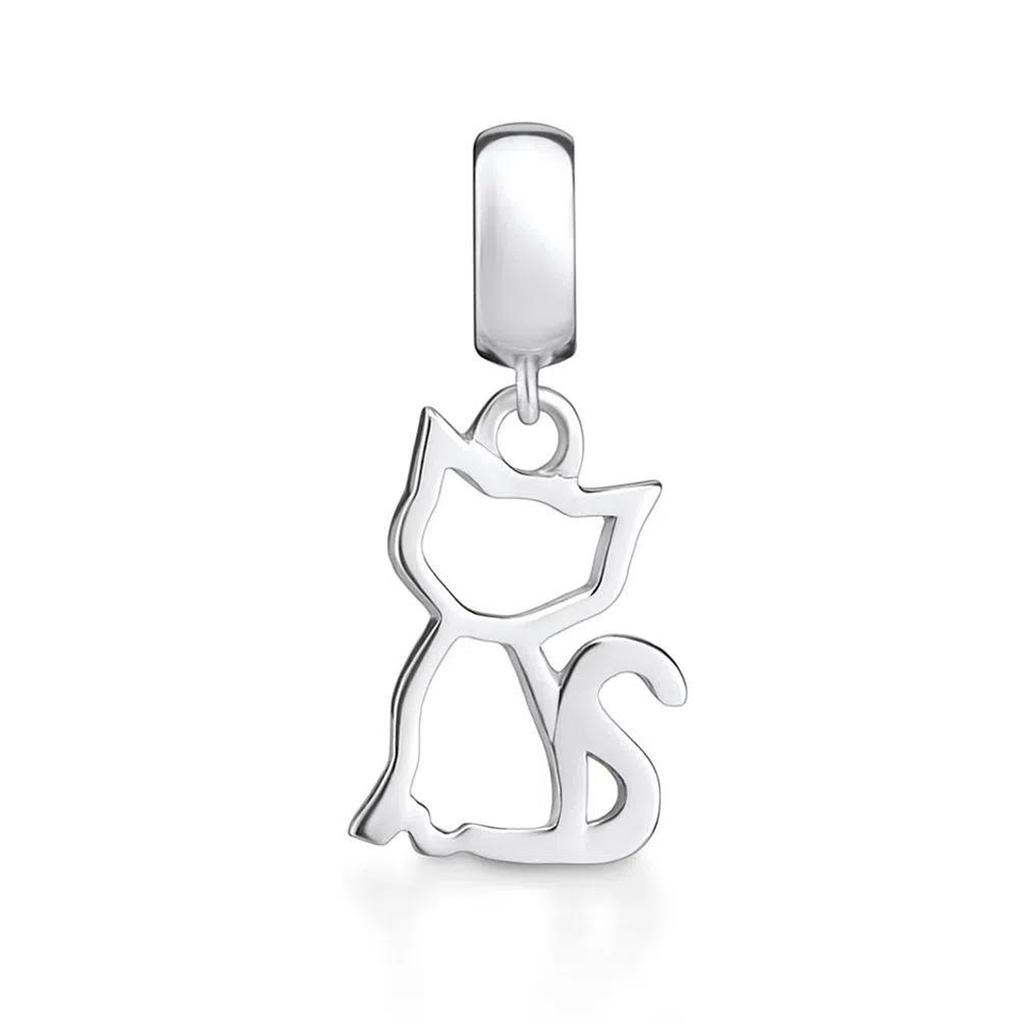 925 Silver Cat Charm Fish Pendant DIY Bracelet Jewelry Gift for Women Fashion Pet Lover Accessories