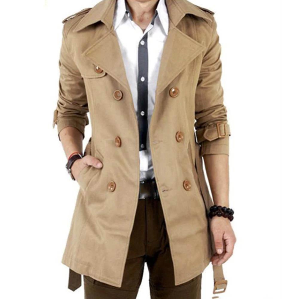 

Autumn And Winter Mens Mid-Length Trench Coat Elegant British Solid Color Coat Korean Style Double-Breasted Casual Trench Coat XS хакі