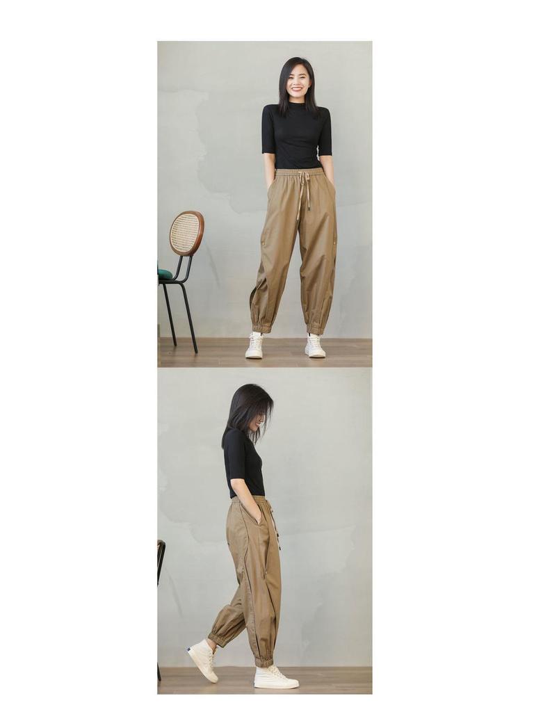Women's Korean Style Cargo Harem Pants: Loose Fit, Elastic Waist, Plus Size, Ankle Banded, for Summer & Autumn.
