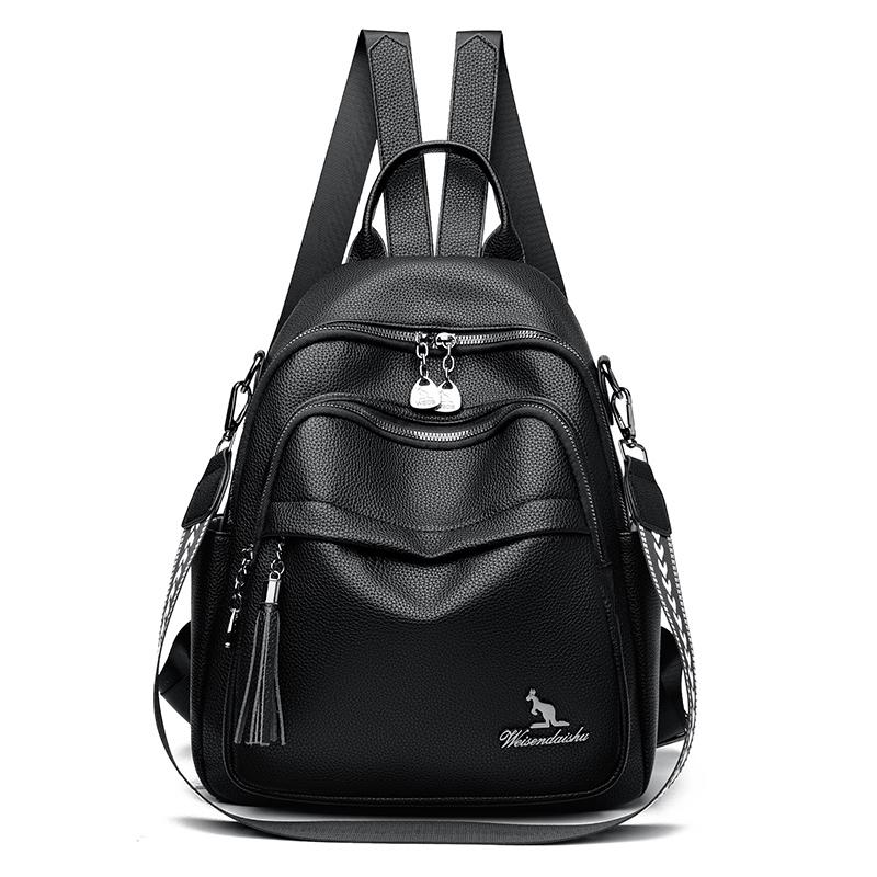 Plecak z frędzlami Damski plecak z miękkiej skóry Retro torba podróżna