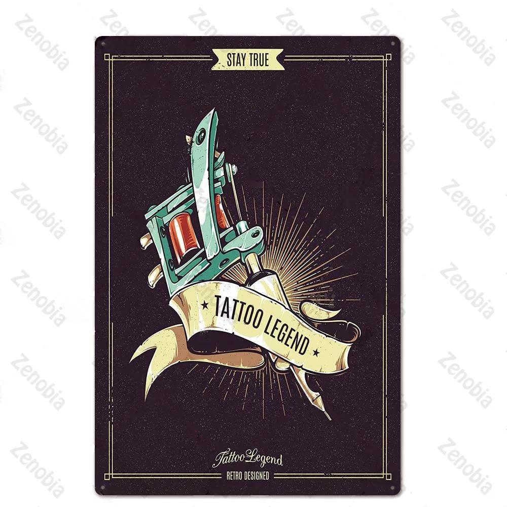 Affiche Métal Tatouage Plaque Métal Décor Boutique de Tatouage Plaque Décorative en Fer Décoration Murale Plaque en Étain Shabby Chic