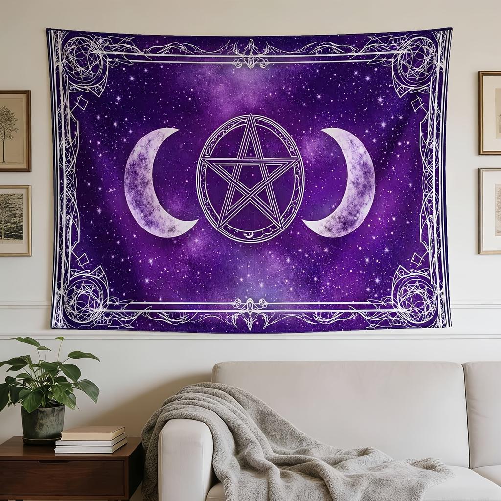 A Chic Wall Hanging Featuring The Moon Phases Pentacle, Ideal for Enhancing The Decor of Houses, College Dorms, And Bedrooms