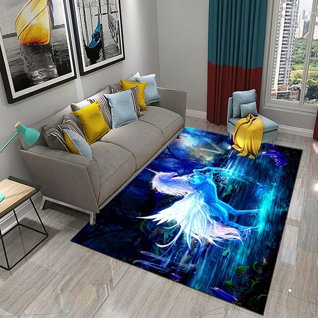 Cartoon Lovely Unicorn Print Carpet Kids Playroom Play Carpet Living Room Bedroom Bathroom Beautiful Non-slip Carpet Home Decor