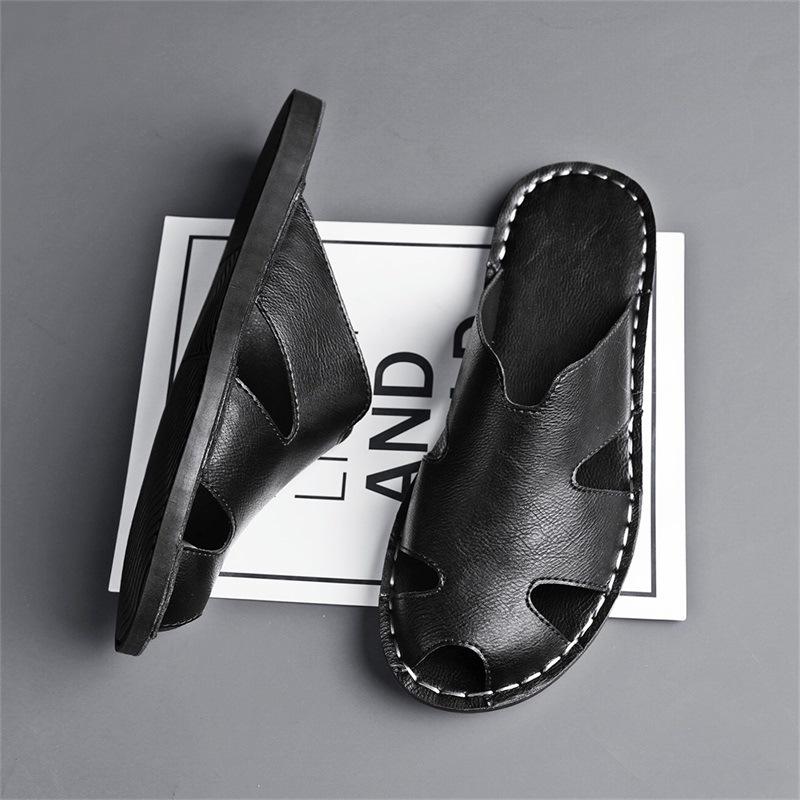 2026 Men's Casual Soft Sole Non-slip Leather Beach Slippers