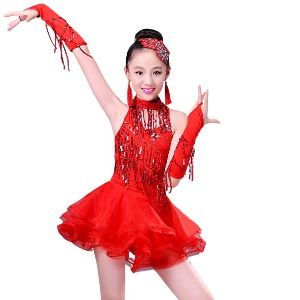 Tassel Kids Latin Dance Dress Professional Dance Performance Outfits Stage Costume  Children Girls