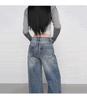 2026 Spring Korean High-Waist Printed Denim Straight-Leg Jeans for Women - Loose, Drape, Floor-Length Style