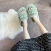 Ins Fluffy Slippers Women Wear Internet Celebrities Autumn and Winter 2025 Cute Pearl Rabbit Plush Home One Word Cotton Drag Tide