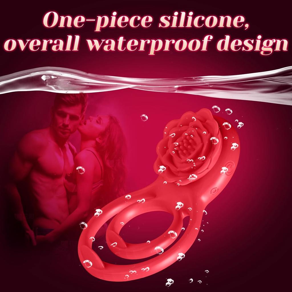 Rose Couples Vibrating Ring Vibrator Adult Toys for Men Women, 7 Modes Cockring Sexual Stimulation Long Lasting Stronger Male Rose Sex Toys