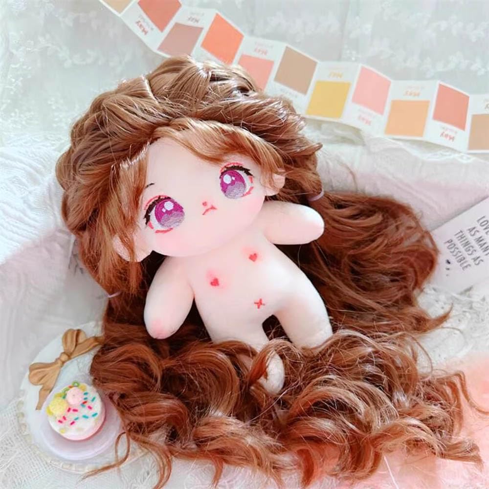 Niannyyhouse 20cm Cotton Doll Plush Toy Wavy Long Hair Girl Fried Hair No Attribute Doll Dress Up (5-Skeleton Included)