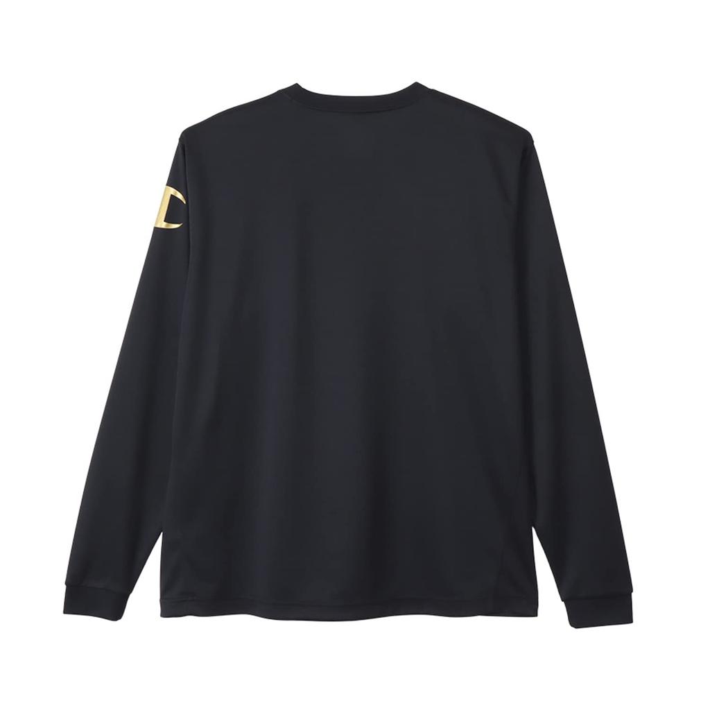 Champion Volleyball Long Round Odor with Black X Gold Men's T-Shirt, Sleeve, Neck, Antibacterial, Resistant, Quick-Drying, One-Point Logo, C3-YV411,