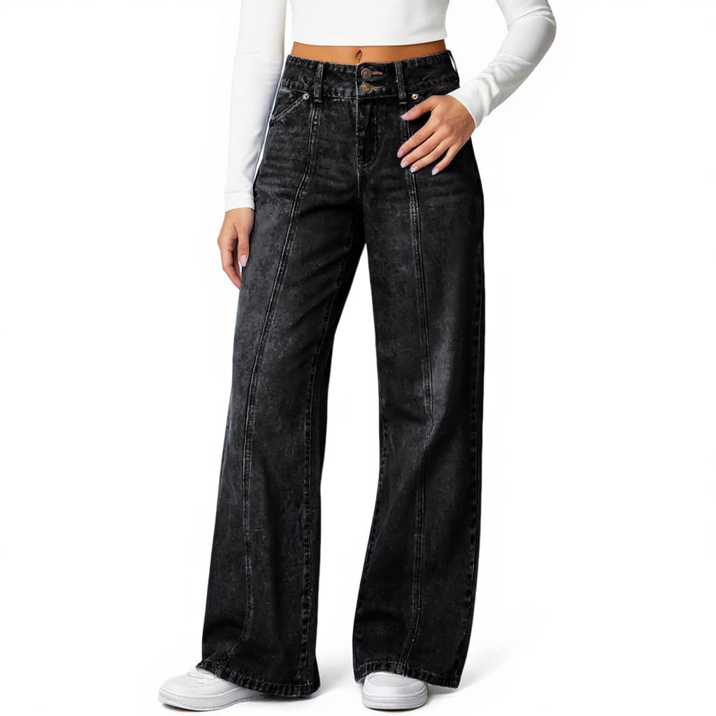 Women's Solid Color Jeans Loose Casual Straight Leg Wide Leg Pants
