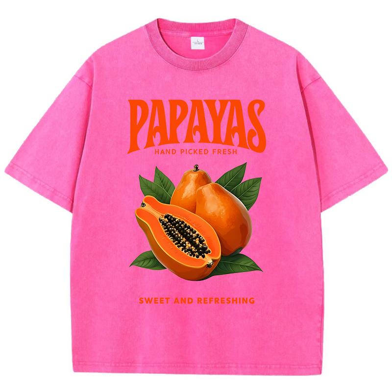 Papayas Hand Picked Fresh Prints Washed TShirt Womens Cotton T Shirts ONeck Comfortable Distressed Tops Summer Womans Clothes