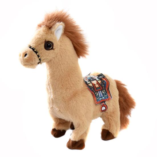 Electric Plush Horse Toy Kids Walking Movable Tail Interactive Horse Plushie Toy Toddlers Boys Girls Educational Simulation Stuffed Animal Toy