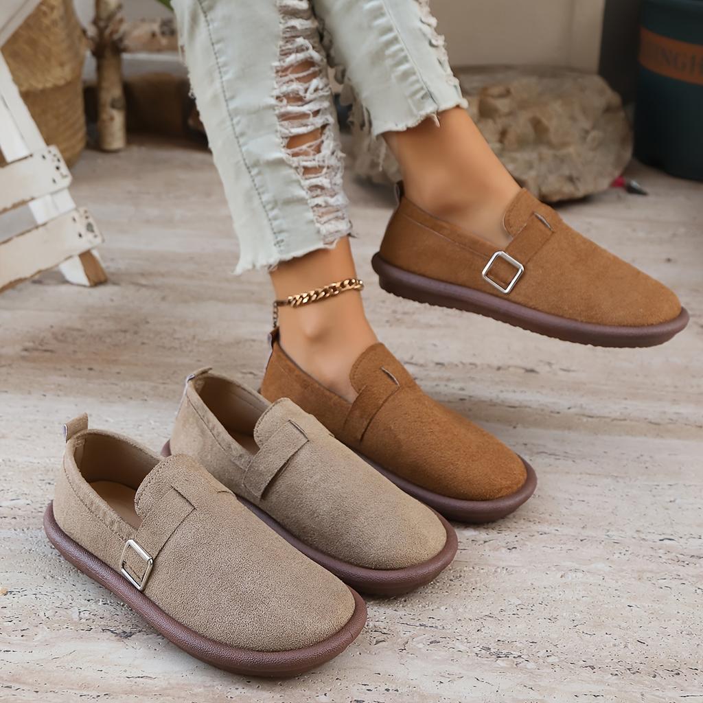 Women'S Solid Color Fashion Flat Shoes, Soft Sole Platform Loafers, Buckle Strap Lightweight Shoes, Women Shoes