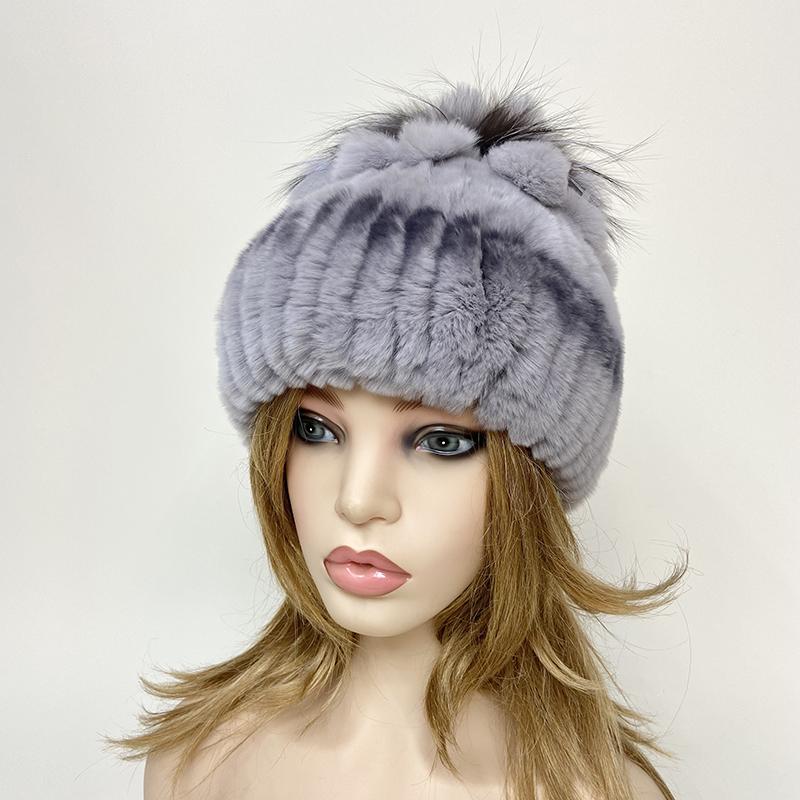 Pălării din blană de iepure pentru femei Căciulă de iarnă tricotată din blană de iepure adevărată