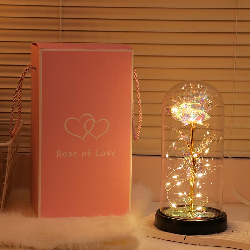 Preserved Rose Gold Foil Night Light - Elegant Home and Bedroom Ornament Large Gold Foil Flower