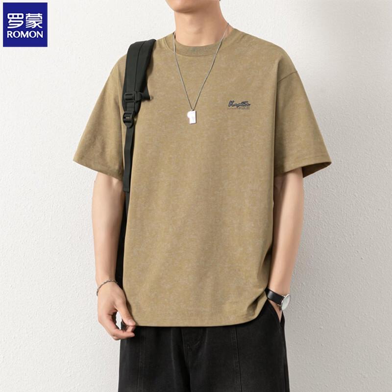 ROMON Men s American Heavyweight Xinjiang Cotton Blend Short-Sleeve T-Shirt L