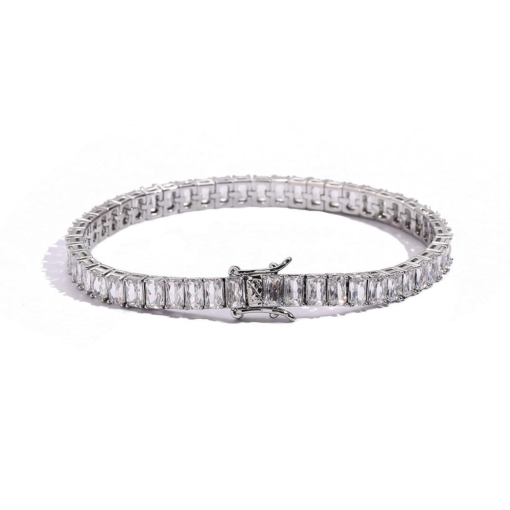 Fashion Hip Hop Jewelry Geometric 3*5mm Rectangular Zircon Tennis Bracelet Baguette CZ Tennis Bracelet for Women and Men