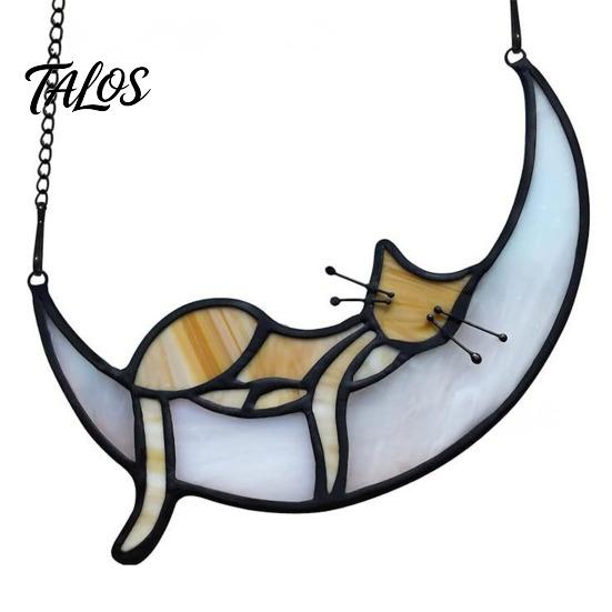 Cat Gift for Home Acrylic Hanging Pendant with Chain, Animal Ornament Window Light Translucent Wall Decor, Cute Lover Room Decoration