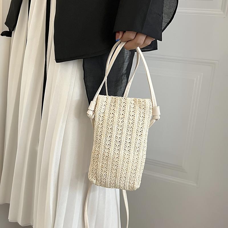 Yogodlns Borsa a Tracolla Piccola da Donna Moda Colore Solido Intrecciata Vuota Leggera in Paglia Intrecciata Borsa a Spalla