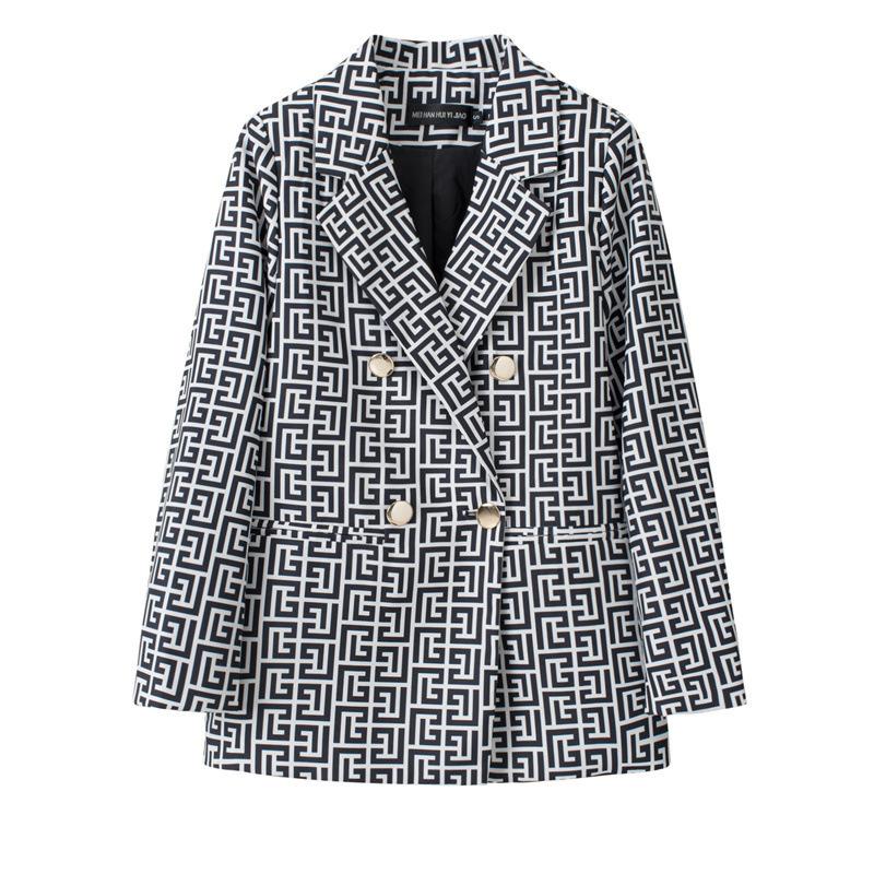 Women Long Sleeve Blazer Jacket Lapel Double Breasted Gold Button Loose Fit Office Casual Suit Outerwear Coat