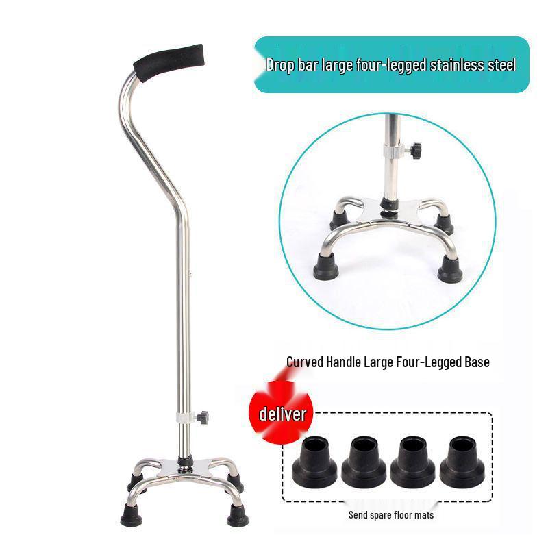 Adjustable Non-Slip Four-Legged Cane for Seniors - Lightweight Stainless Steel Walking Stick