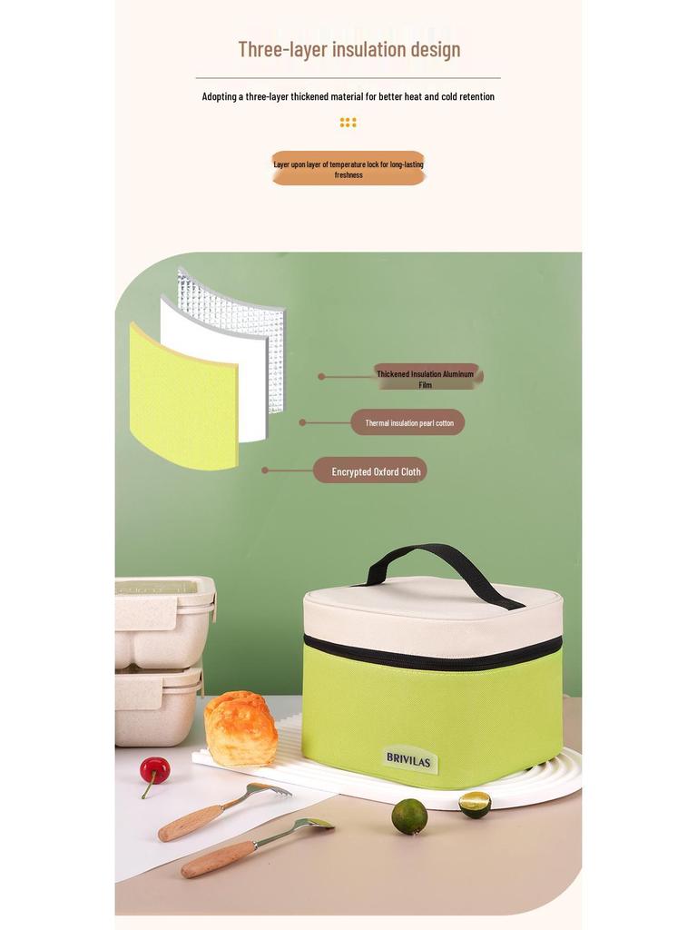 Dopamine Colorblock Insulated Lunch Bag - Square Thermal Bento Bag with Ice Pack, Simple Fashion Design