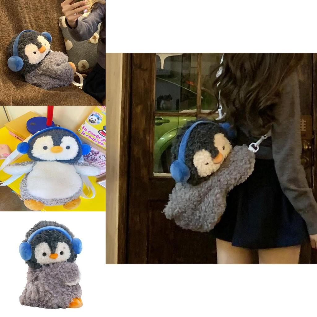 Little Penguin Cartoon Plush Girls Backpack With Interior Pocket For School