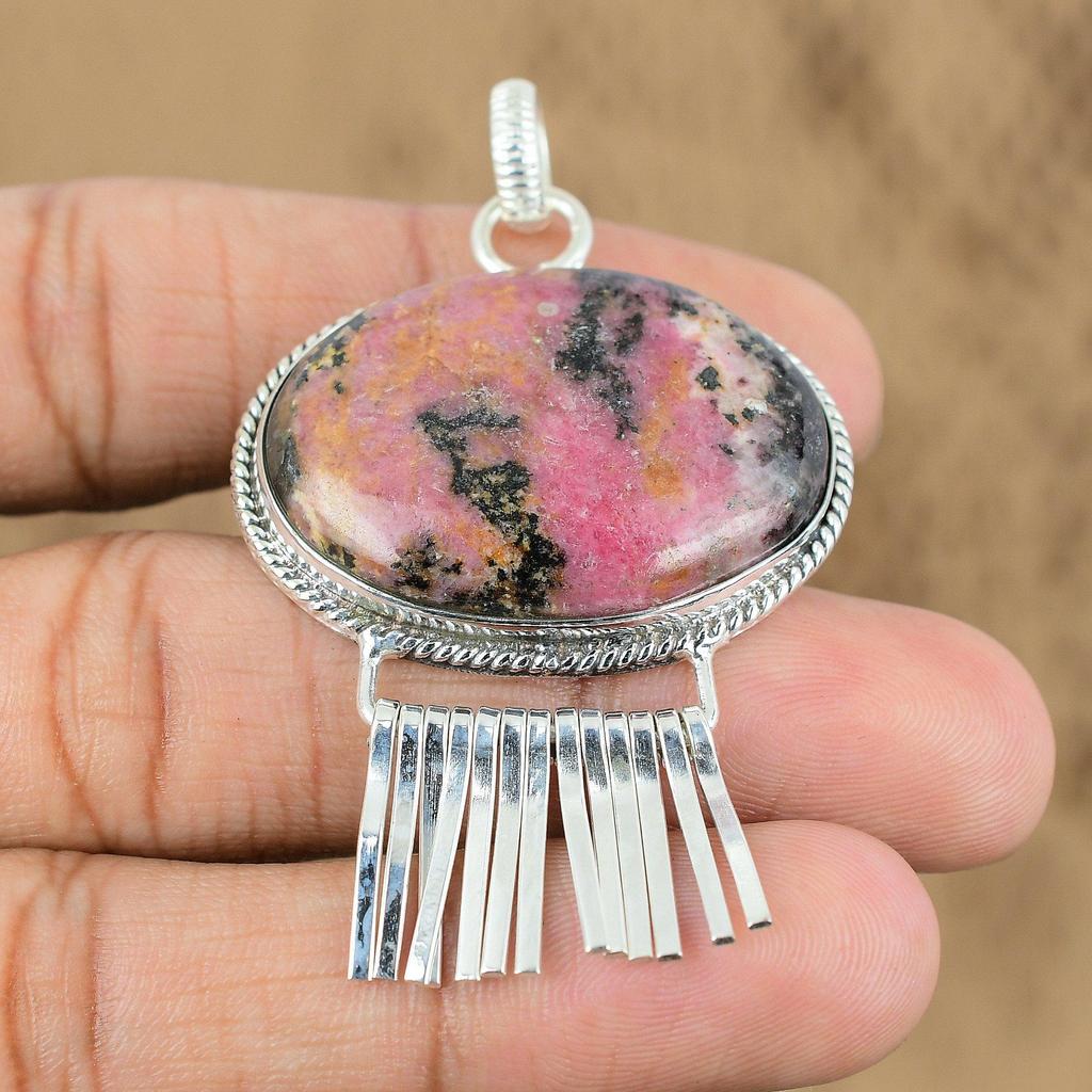 Womens day Sale 925 Silver Heart Chakra Rhodonite Stone Mother Wedding Pendant