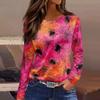 Women's Long Sleeve Round Neck Top with Halloween Print and Side Slit Hem for Casual Holiday Wear