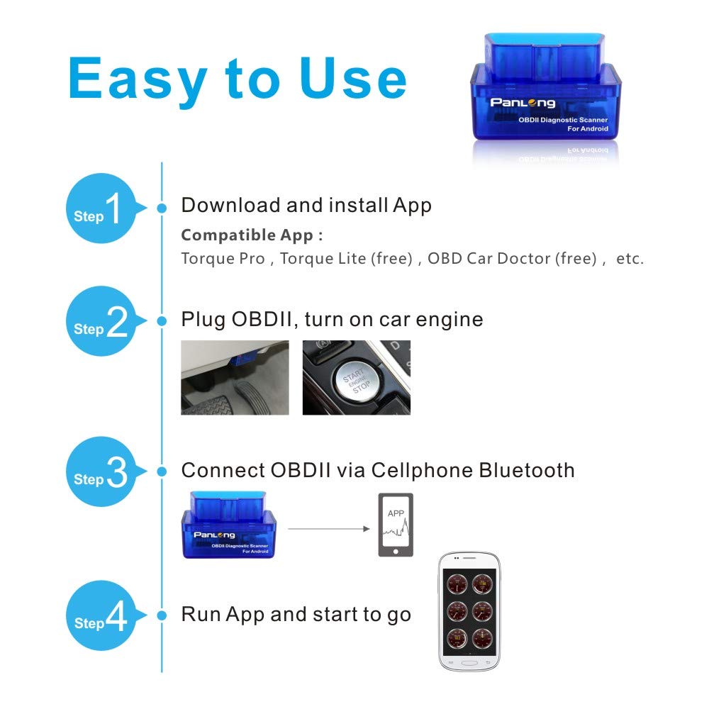 Bluetooth OBD2 Scan Automotive Diagnostic Tester for Tool, v1.5 iOS/Android (L)