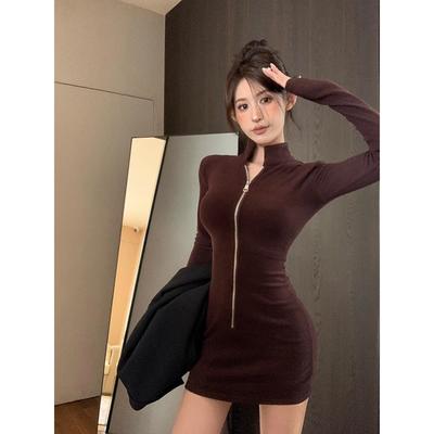 Ruched Bodycon šaty s dlhým rukávom Ženy Rolák Bandáž Minišaty Jesenné Čierne Úzke Strečové Vestido Vestido