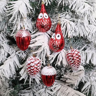 Red Christmas Hanging Decoration Electroplated Pinecone Acorn Owl Xmas Ornament Ball Plastic Festival Xmas Baubles Scene Making